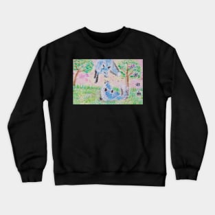Blue foxes  at play watercolor painting Crewneck Sweatshirt